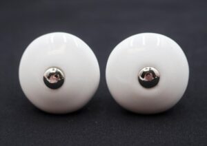 Cabinet & Furniture Knobs - Pair of Vintage 1.25 in. White Ceramic Round Cabinet Knobs