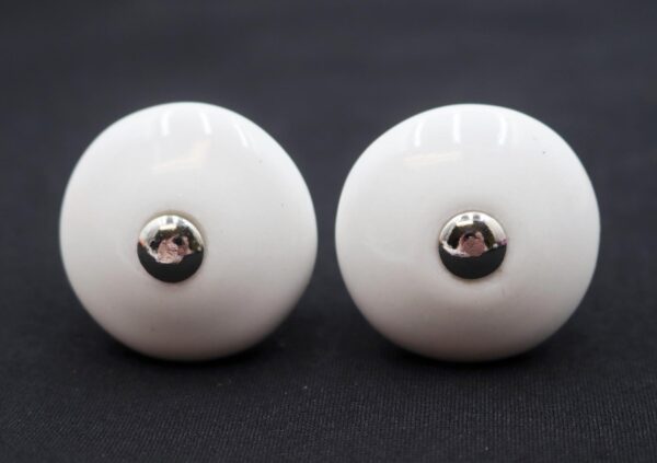 Cabinet & Furniture Knobs - Pair of Vintage 1.25 in. White Ceramic Round Cabinet Knobs