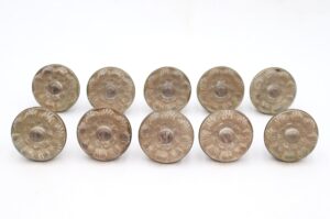 Cabinet & Furniture Knobs - Set of Antique Sandwich Glass Brass Drawer Cabinet Knobs