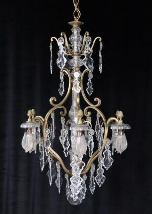 Chandeliers - Antique Louis XV Crystal & Brass Chandelier