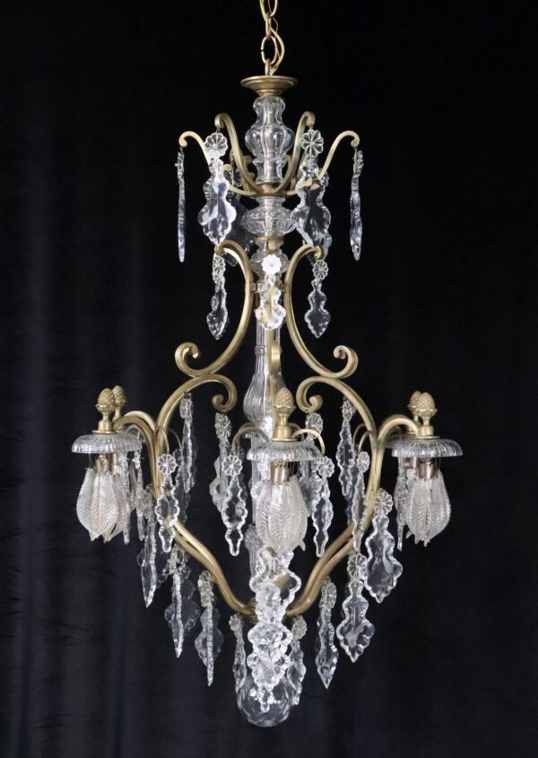 Chandeliers - Antique Louis XV Crystal & Brass Chandelier
