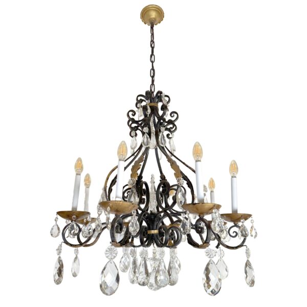 Chandeliers - Restored Spanish Revival Cast Iron & Crystal Chandelier