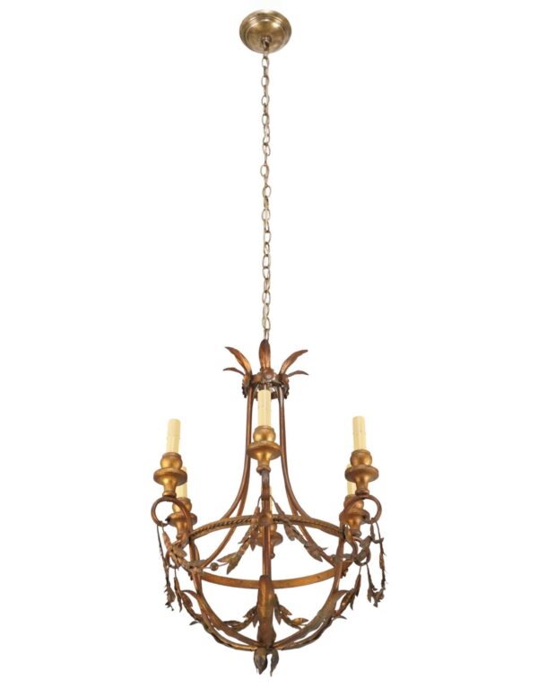 Chandeliers - Restored Vintage Italian Gilt Tole Foliate Chandelier