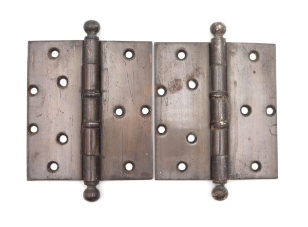 Door Hinges - Pair of Vintage 5.25 x 6 in. Brushed Steel Door Hinges