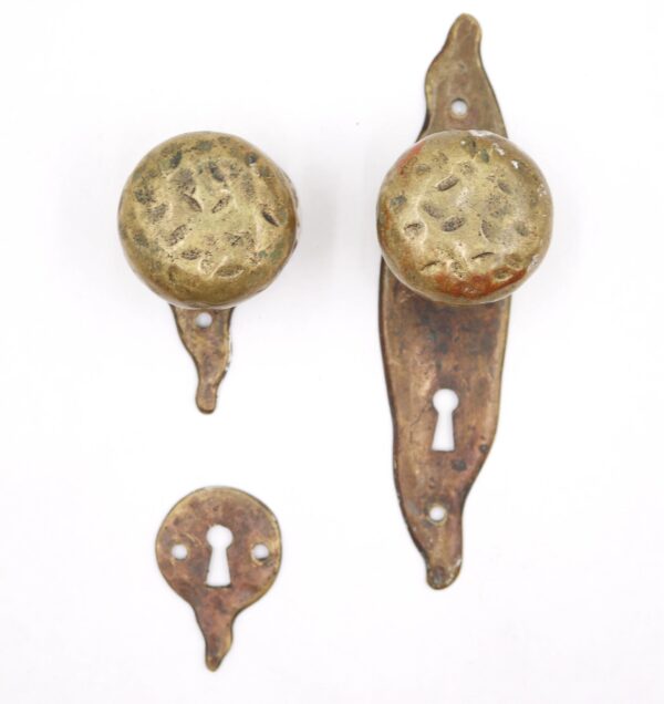 Door Knob Sets - Antique Arts & Crafts Hammered Brass Passage Door Knob Set