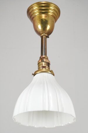 Down Lights - Restored Traditional White Milk Glass Brass Pole Pendant Light