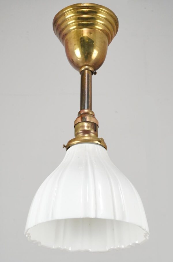 Down Lights - Restored Traditional White Milk Glass Brass Pole Pendant Light