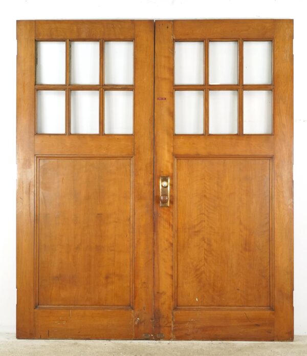 Entry Doors - Reclaimed Six Lite Wood Commercial Double Doors 71.75 x 83 in.
