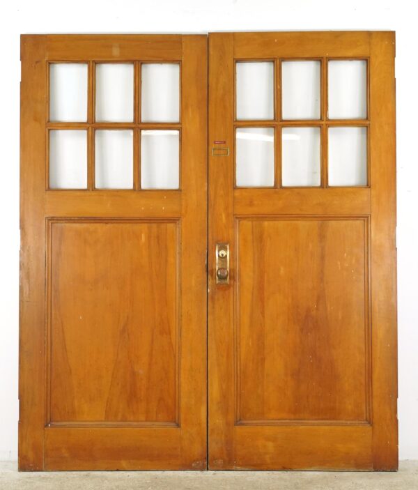 Entry Doors - Reclaimed Six Lite Wood Commercial Double Doors 71.75 x 83.25 in.