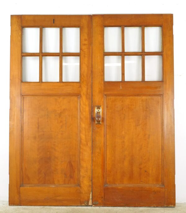 Entry Doors - Vintage Six Lite Wood Commercial Double Doors 71.5 x 83.25 in.