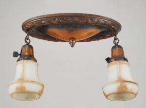 Flush & Semi Flush Mounts - Restored Victorian Japanned Brass Pan Semi Flush Mount Light