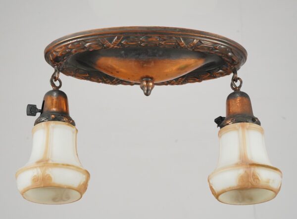 Flush & Semi Flush Mounts - Restored Victorian Japanned Brass Pan Semi Flush Mount Light