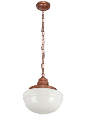 Globes - Antique Schoolhouse White Milk Glass Copper Chain Pendant Light