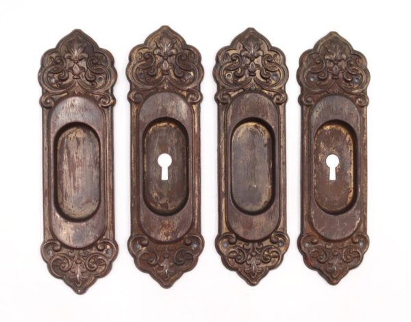 Pocket Door Hardware - Set of Reclaimed 8.25 in. Victorian Steel Pocket Door Plates