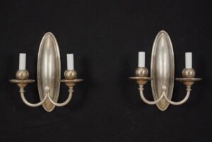 Sconces & Wall Lighting - Pair of Antique Bradley & Hubbard Silvered Brass Wall Sconces