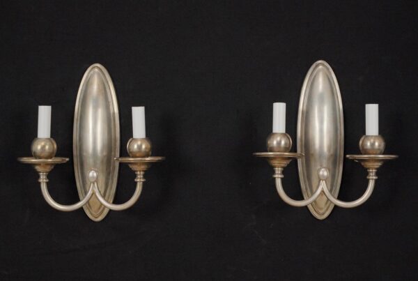 Sconces & Wall Lighting - Pair of Antique Bradley & Hubbard Silvered Brass Wall Sconces