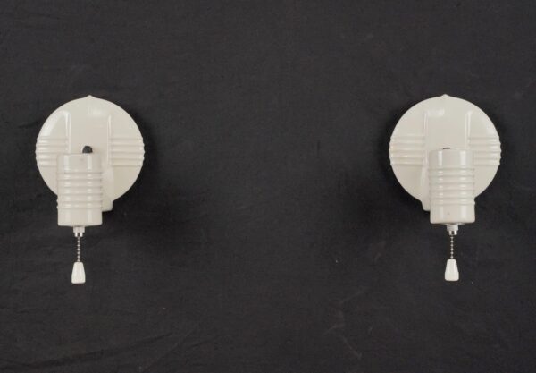 Sconces & Wall Lighting - Pair of Restored Art Deco White Ceramic Wall Sconces
