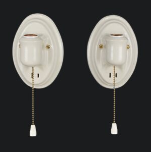 Sconces & Wall Lighting - Pair of Restored Traditional White Ceramic Wall Sconces with Pull Chains