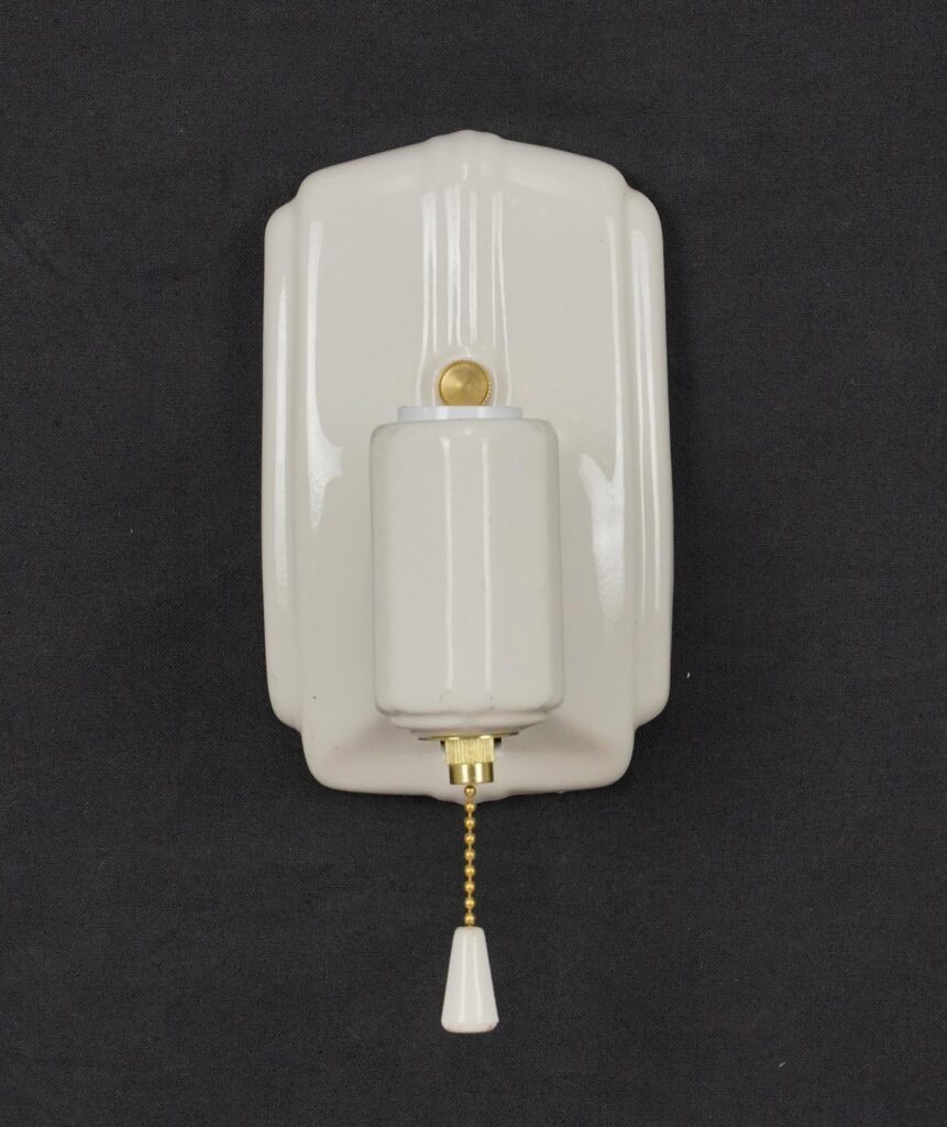 Pair of Restored Art Deco White Porcelain Wall Sconces | Olde Good Things