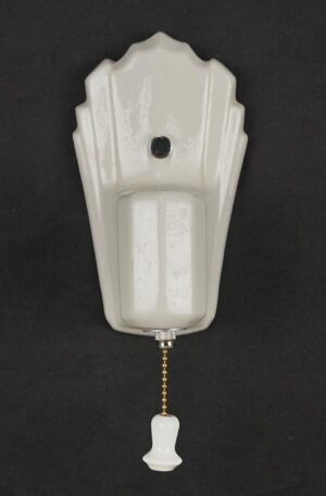 Sconces & Wall Lighting - Restored Art Deco White Porcelain Wall Sconce with Pull Chain