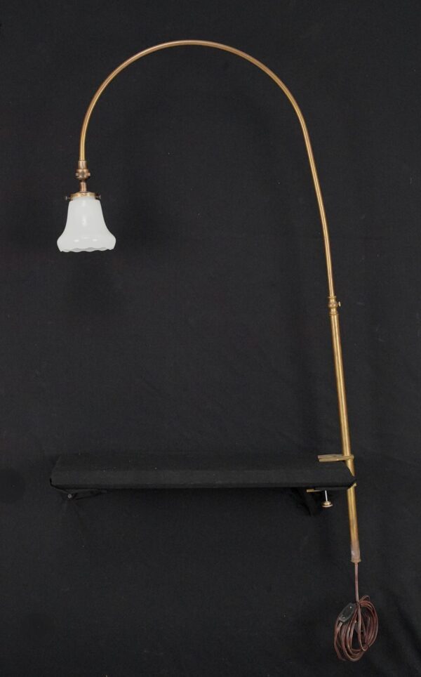 Table Lamps - 1900s Milk Glass & Brass Gooseneck Desk Lamp