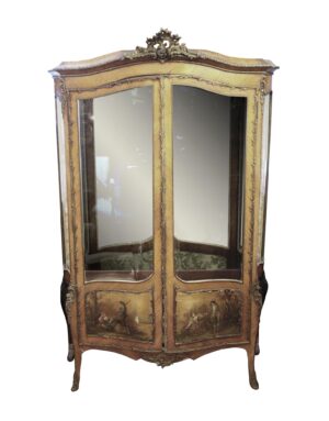 Armoires & Vitrines - Antique Vernis Martin French Wood Double Door Vitrine Cabinet