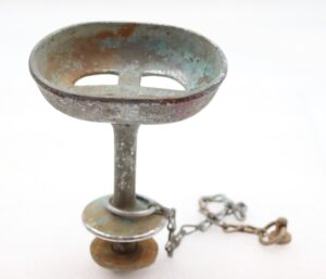 Bathroom - Antique Vertical Mount Nickeled Brass Pedestal Soap Dish with Chain