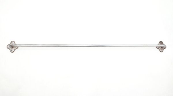 Surface-mounted towel bar with clover-shaped backplates and a long straight rod in nickel finish.