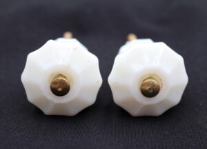 Cabinet & Furniture Knobs - Pair of 1.125 in. Vintage Fluted White Glass Cabinet Knobs