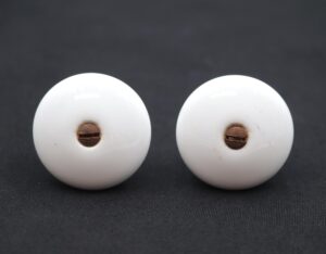 Cabinet & Furniture Knobs - Pair of Vintage 1.25 in. White Ceramic Round Cabinet Knobs