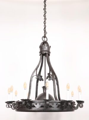 Restored Gothic Black Wrought Iron Chandelier