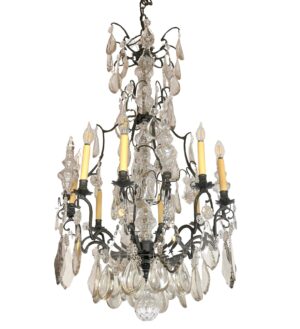 Restored Louis XV Blackened Bronze Crystal Cage Chandelier