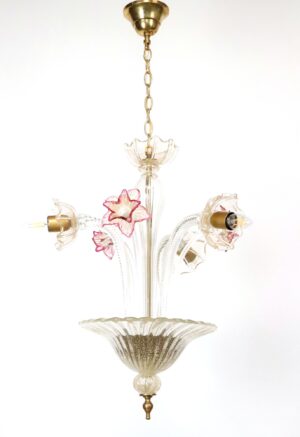 Vintage Murano Crystal Chandelier with Gold & Rose Inflections