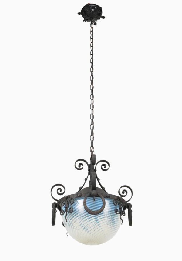 Down Lights - Restored Spanish Revival Wrought Iron Opalescent Glass Pendant Light