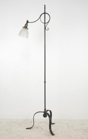 Floor Lamps - Antique Wrought Iron Adjustable Glass Shade Floor Lamp
