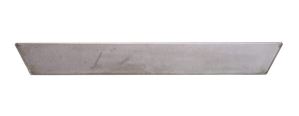 Seven-foot slanted metal shelf piece with side and back retaining lips, shown in a wide front view with inward-sloping edges and visible surface wear.