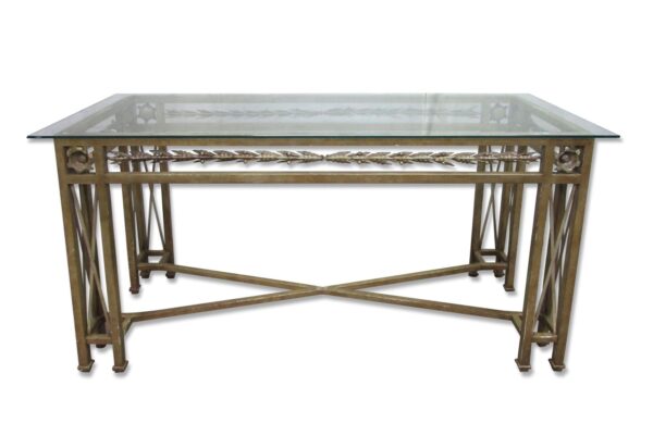 Vintage 78 in. Glass Top Wrought Iron Counter Height Table | Olde