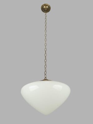 Video of Antique 16 in. Flying Saucer Milk Glass Brass Pendant Light.