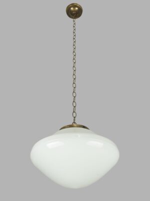 Video of Antique 15.625 in. Schoolhouse Milk Glass Brass Pendant Light.