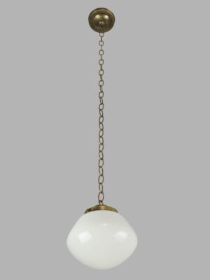 Video of Antique 8.25 in. Schoolhouse Milk Glass Brass Pendant Light.
