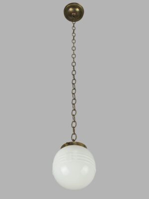 Video of Antique 6.5 in. Schoolhouse Ball Milk Glass Brass Pendant Light.