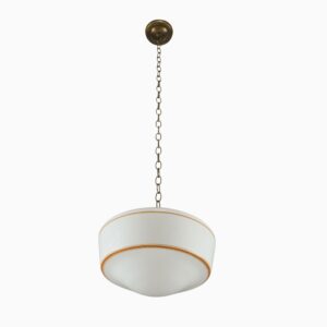 Video of Antique 12.625 in. Art Deco Milk Glass Brass Pendant Light.