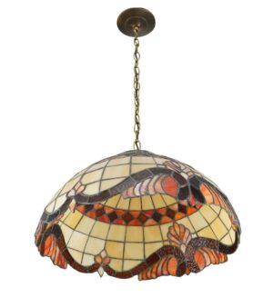 Video of Tiffany Style Stained Glass Brass Floral & Geometric Pendant Light.