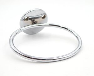 Chrome-plated brass towel ring with a round wall mount and two visible screw holes.