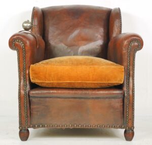 Video of Vintage European Brown Leather Club Chair with Ashtray.
