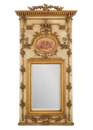 Video of Antique European Louis XVI Neoclassical Trumeau Wall Mirror.