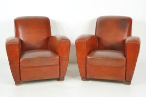 Video of Pair of Original French Art Deco Style Leather Club Chairs.