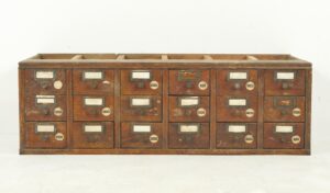 Video of Antique Tiger Oak Multi Drawers Tabletop Card Catalog Cabinet.