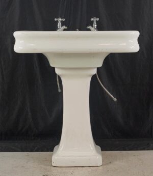 Video of European Vintage Art Deco Porcelain Pedestal Sink.