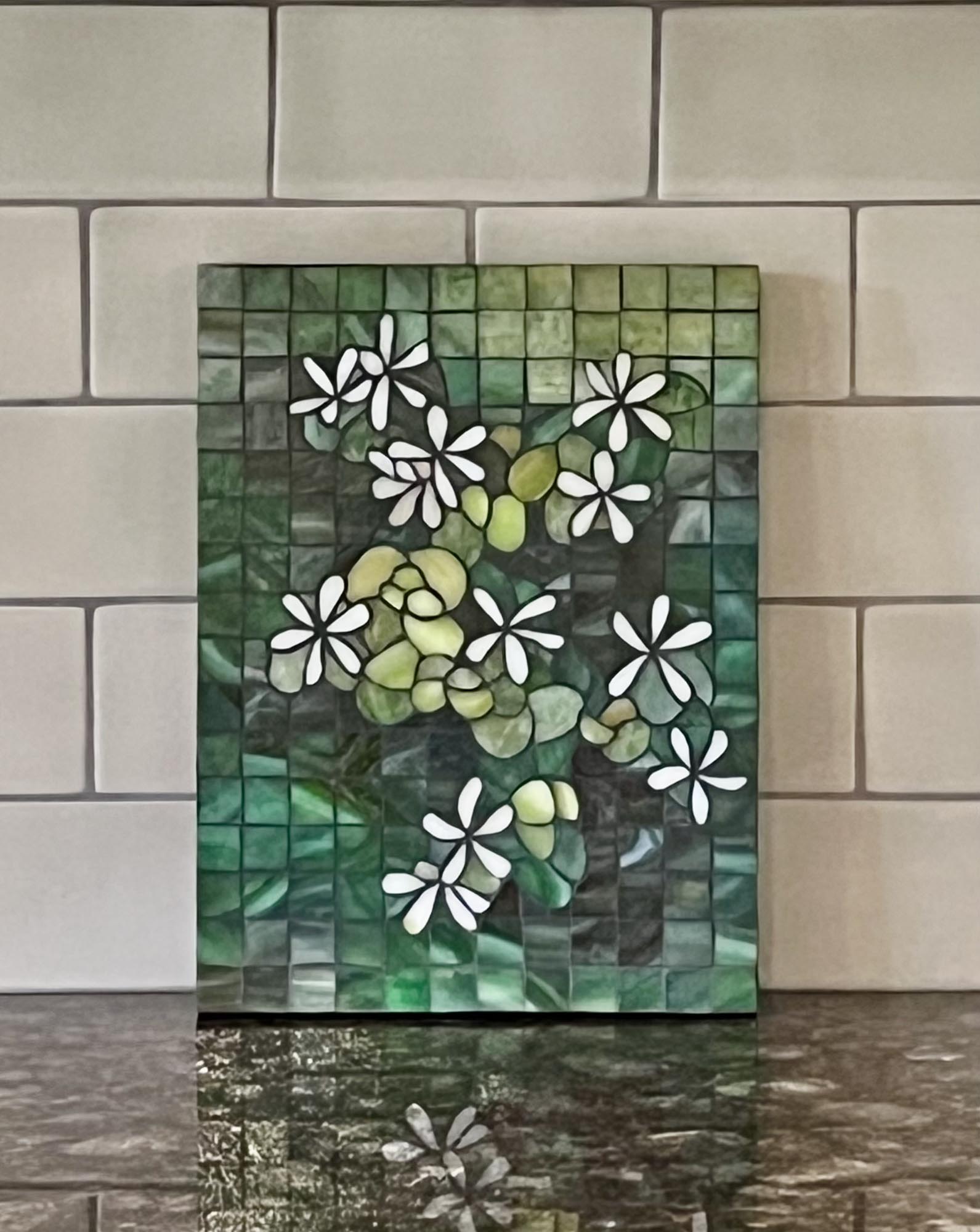 Alexandra Wolfe green floral stained glass mosaic.